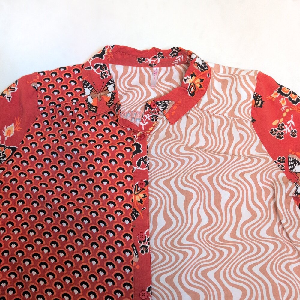 JW Style Orange Mixed-Print Button-Up Blouse  Size‎ S - Picture 5 of 10